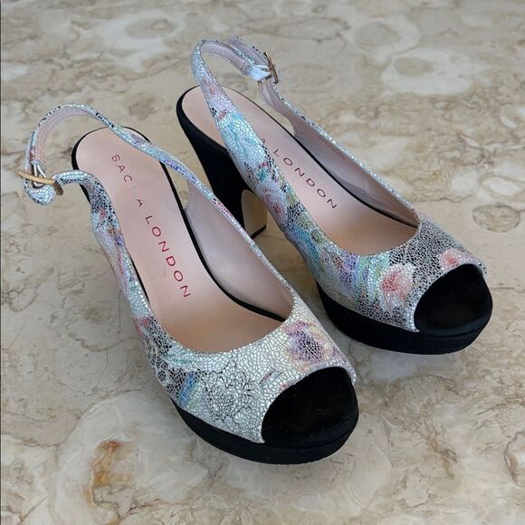 Sacha London Elga Suede Leather Open Toe Slingback Platform Heels - Picture 2 of 11